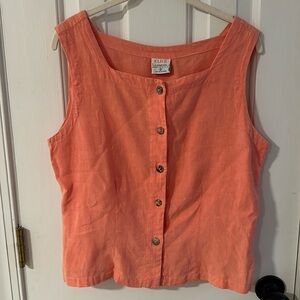 100% Linen Square Neck Button Front Tank Top by Click Size Small S